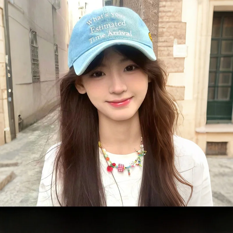 ウォッシュドデニム野球帽女性の顔痩せ効果のある刺繍入りワイドブリムハット調節可能なコットン通気性カジュアル春帽子