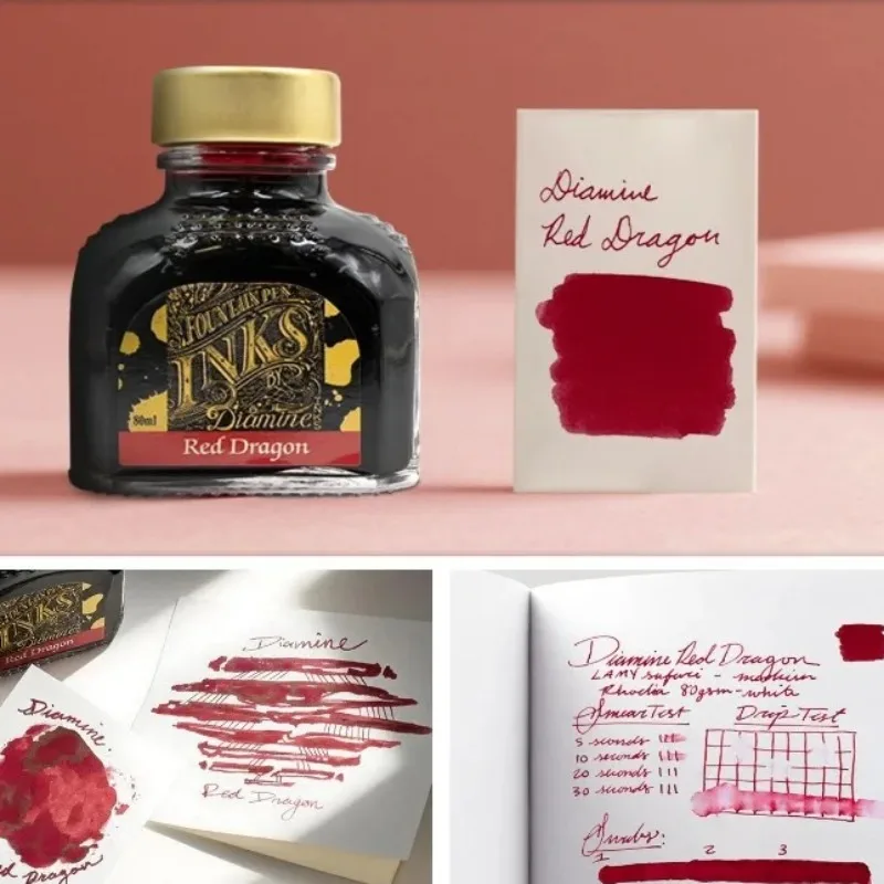 DIAMINE Fountain Pen Ink 80ml Wild Strawberry Red Dye Based Non Carbon Color Ink for Journal Hand Writing Drawing Stationery Ink
