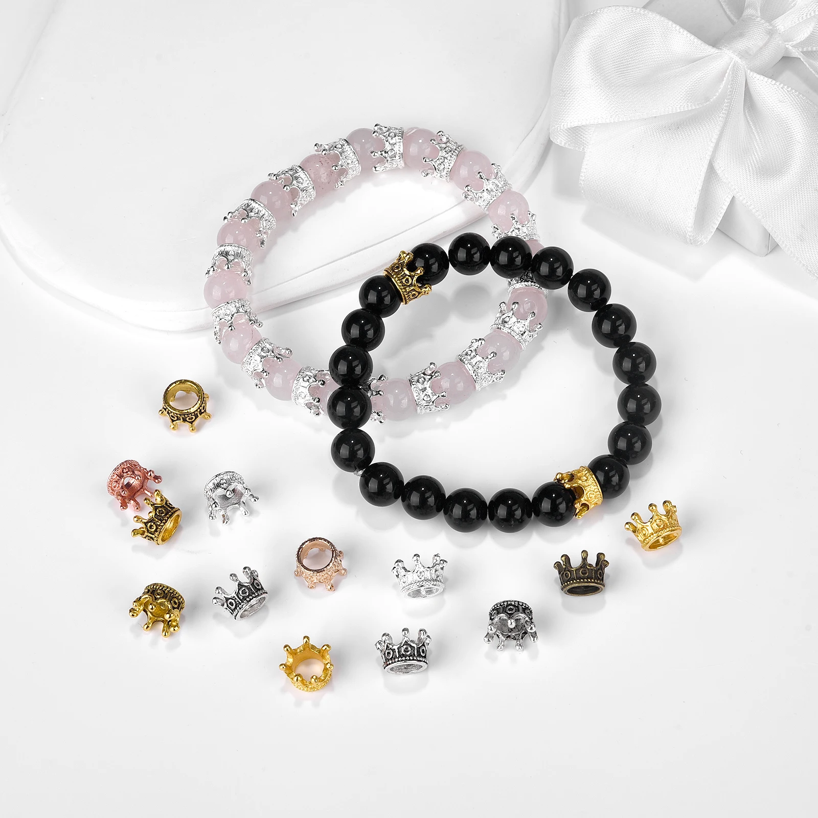 10/20 pçs 7x10mm metal coroa encantos contas colar solto espaçador frisado para fazer jóias diy pulseira acessórios artesanais