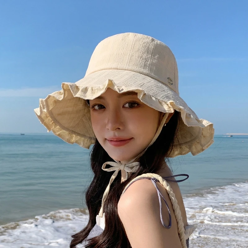 Spring and Summer Outdoor Sun Hat, Women's Countryside Style Sun Hat, Lace Big Brim Fisherman Hat