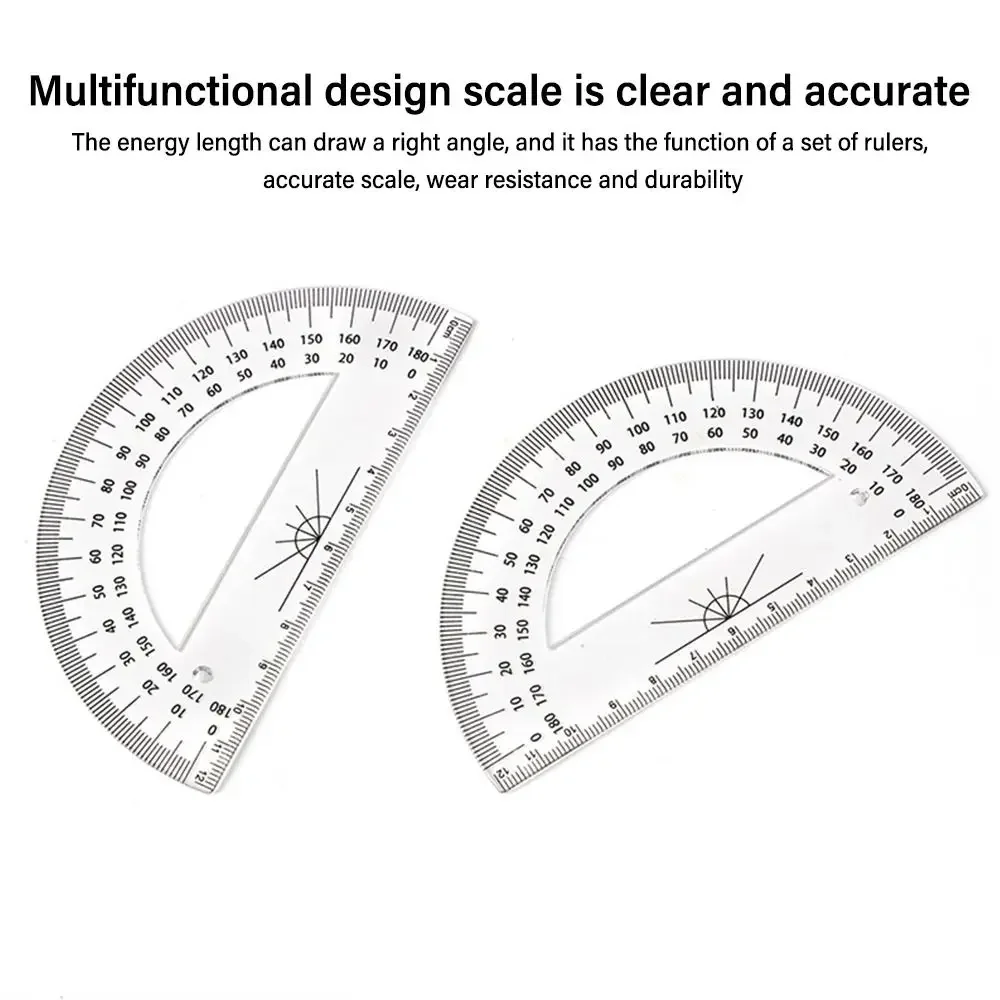 Multi-function Single Transparent Plastic Protractor, Student Drawing Tool, Triangular Ruler, Angle Measuring Tool