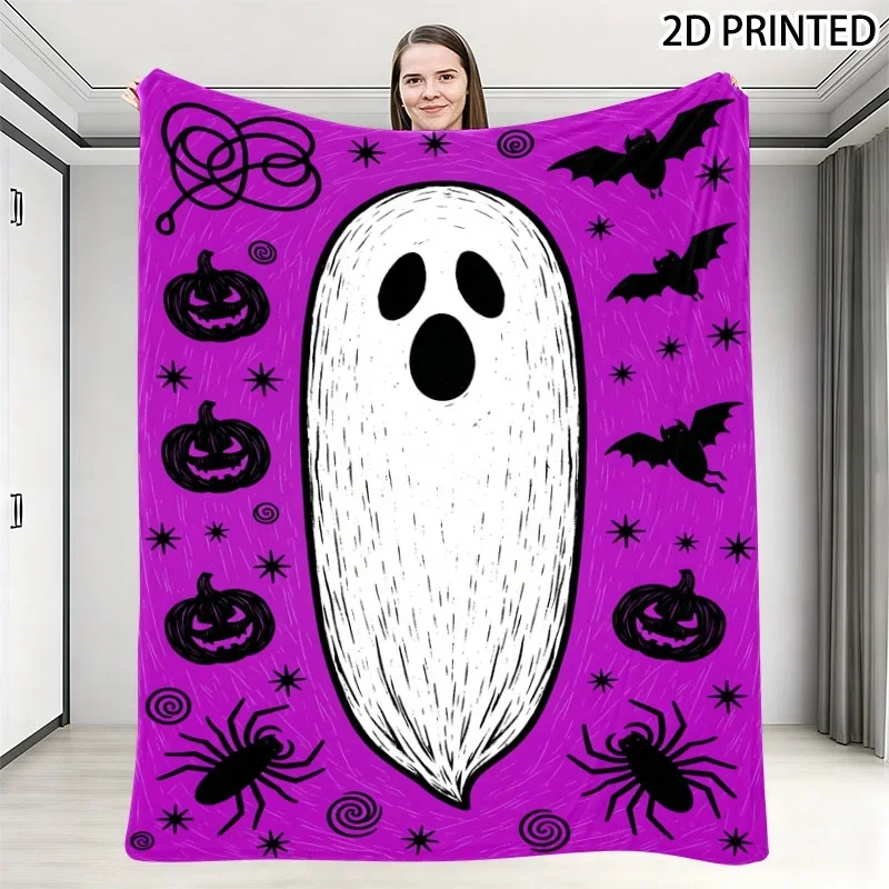 Spooky Halloween Ghost Spider Pumpkin Bat Print Throw Blanket Cozy Fall Decor for Kids Party 150x230cm