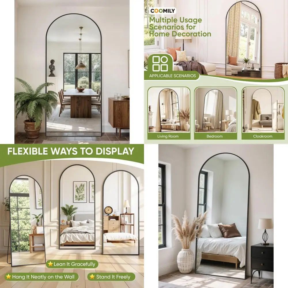 

Full-Length Floor Mirror with Stand, 71x26 Arched Style Full Body Standing Mirror for Bedroom, Living Room, Gym, Dorm - Shatter-