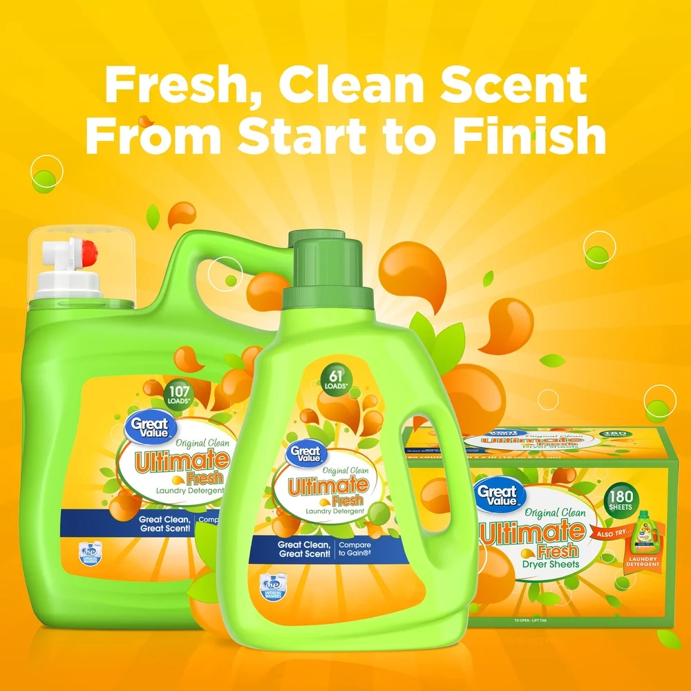 منظف الغسيل الطازج في نهاية المطاف 154 أونصة سائلة، 107 تحميلًا، منظف سائل لتفتيح البقع، آمن لجميع الماكينات