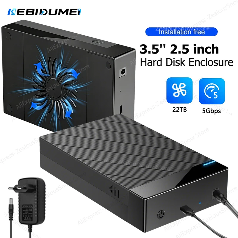 KEBIDUMEI 3.5'' HDD Case SATA to USB3.0 External Hard Drive Enclosure for 2.5