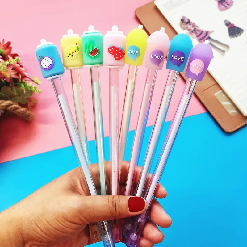 40PCS Cartoon Girl Heart Water Pen Lovely Creative Signature Pen Fruit Pie Drink Bottle Love Cup Gel Pen Stationery B