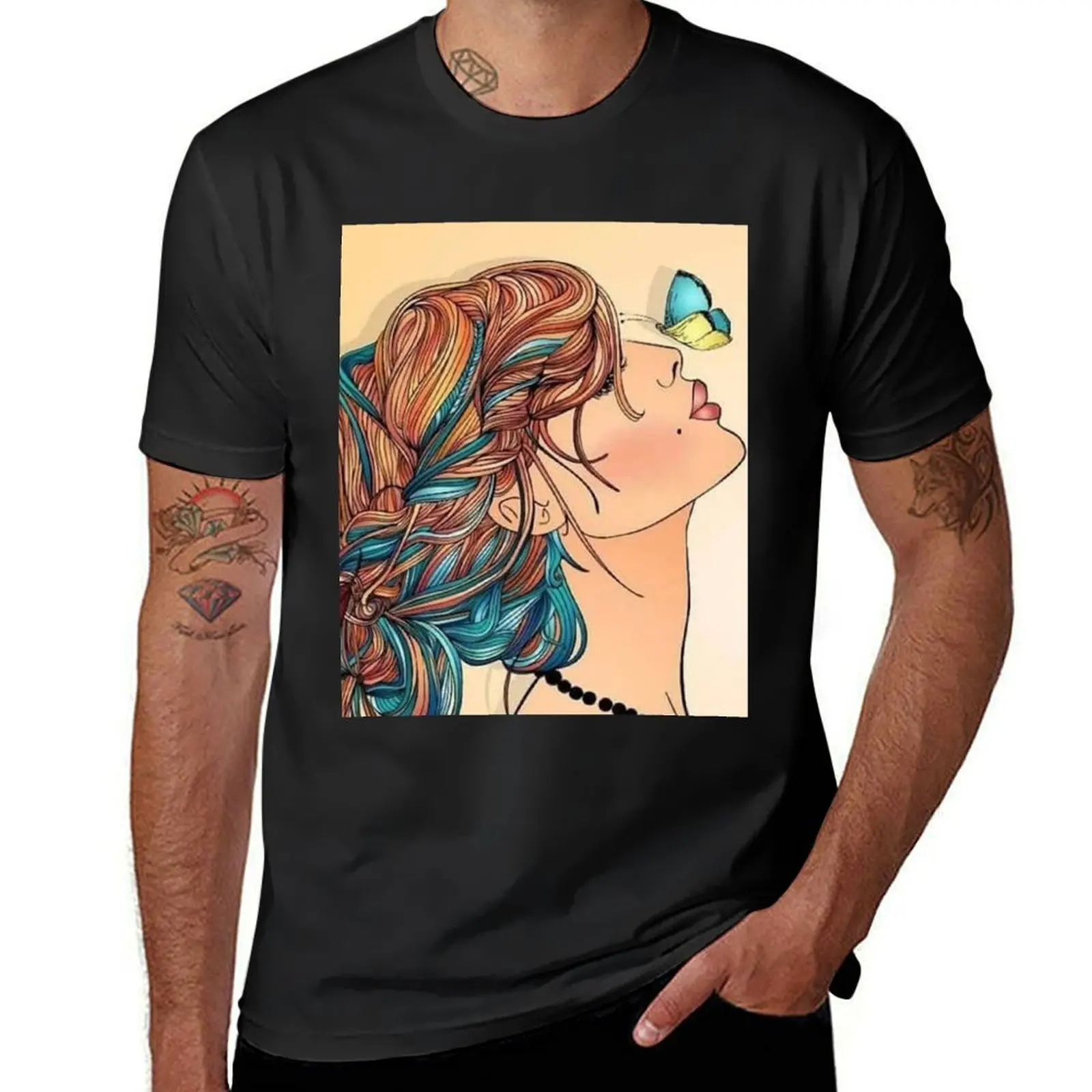 

Simple Colorful Butterfly Woman ArtBoho Style Fashion Mood T-Shirt summer 2025 new edition t shirts for men
