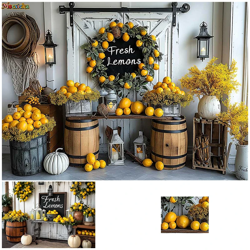 Mocsicka Photography Background Lemon Theme Happy Birthday Party Wooden Door Backdrop Cake Smash Photo Banner Studio Props