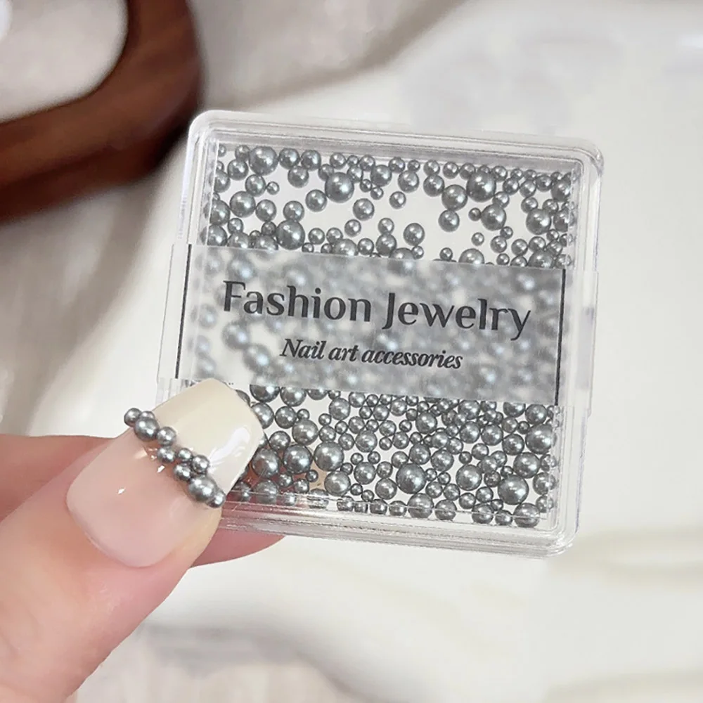 -Mix de perlas- Decoraciones de uñas de perlas de alto brillo mezclado 1,5/2/2,5/3/3,5mm brillo perla de resina accesorios de uñas 3D blancos 404