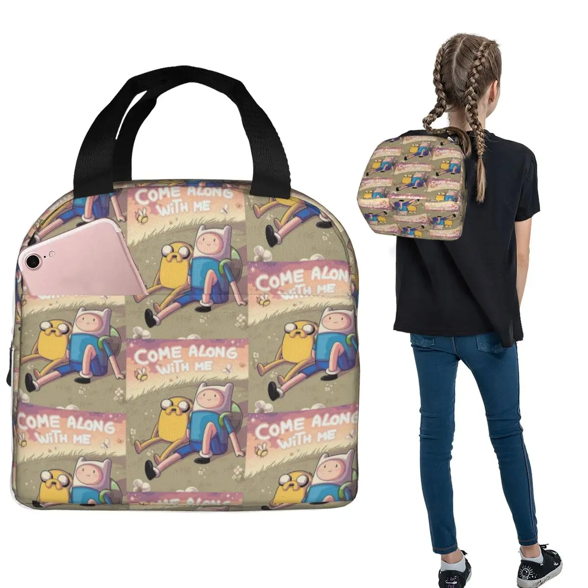 

BMO Adventure Time Finn The Human And Dog Jack Insulated Lunch Bag for Women Kids Leakproof Food Boxes Thermal Lunch Box Tote