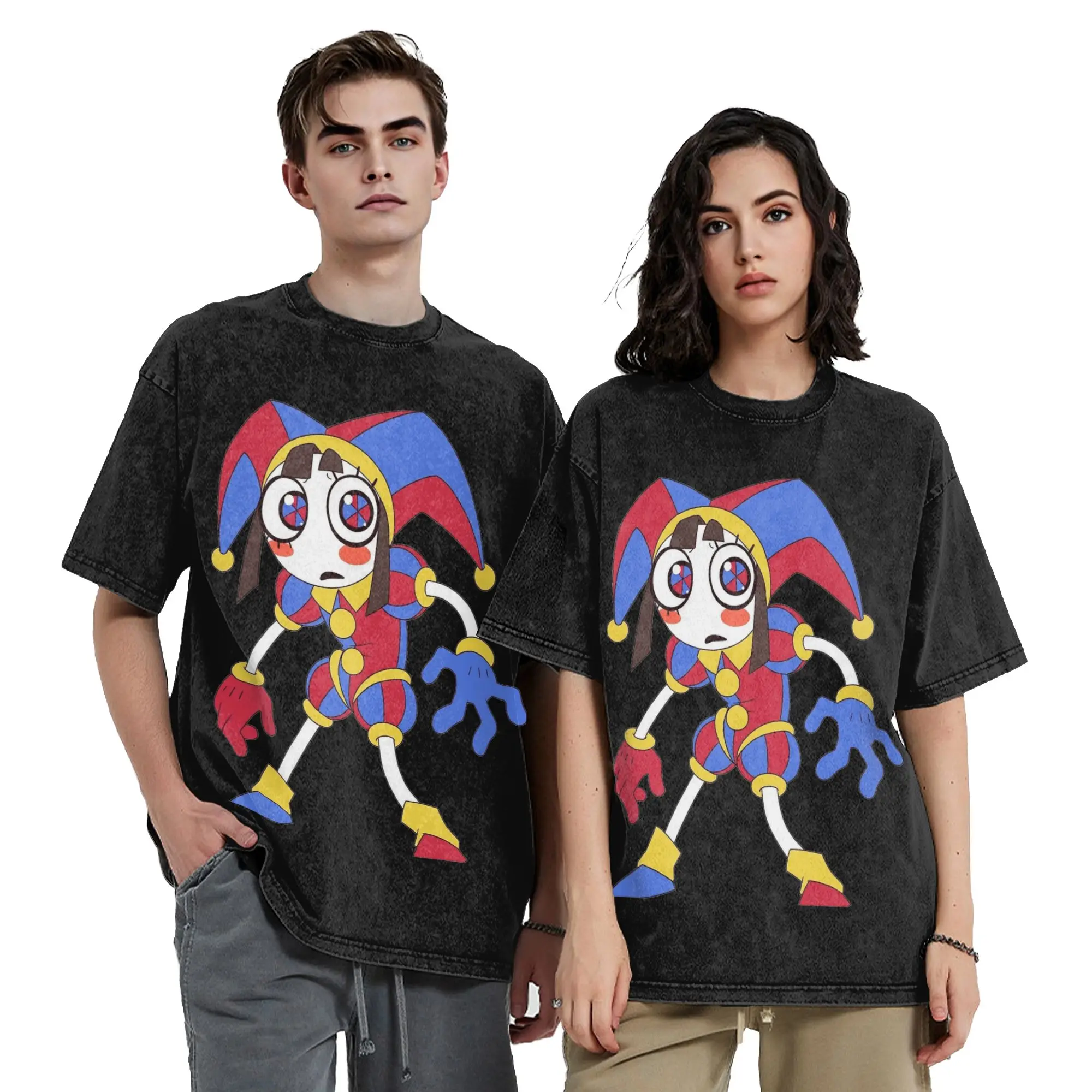 Cartoon Digitals Circus Pomni Washed T Shirt Streetwear Vintage T-Shirt  Tees Tops for Men Women Short Sleeve Oversize Summer