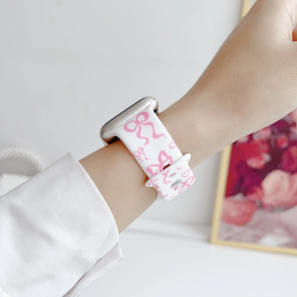 Bow Silicone Loop For Apple Watch Band Women 11/10/9/7/ 38mm 40mm 41mm 42mm 44mm 45mm 46mm Strap - view 3