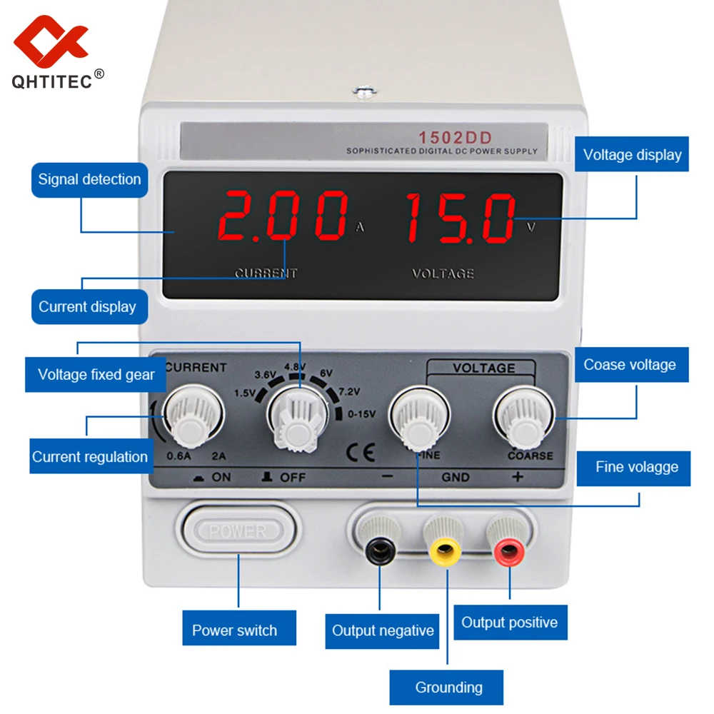 Qhtitec DC geregelte Strom versorgung einstellbare Digital anzeige 15V 2a Bank Netzteile Spannungs regler 220V 50/60Hz