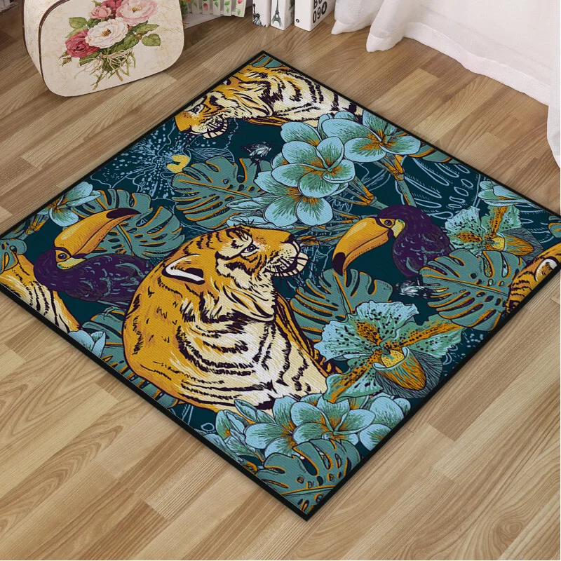 Jungle Leopard Printed Mat American Wild Animal Square Rug Living Room Decorative Carpet Absorbent Non-slip Bathroom Doormat