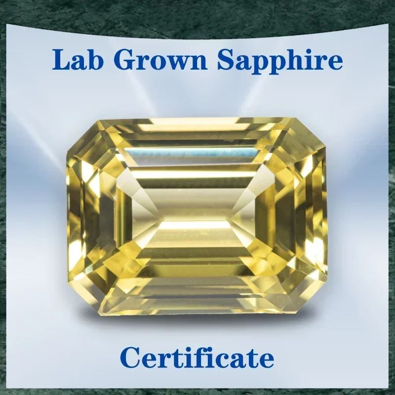 

Top Lab Grown Sapphire Yellow Color Emerald Cut VVS1 Selectable AGL Certificate Gemstone Charms Bead DIY Jewelry Making Material