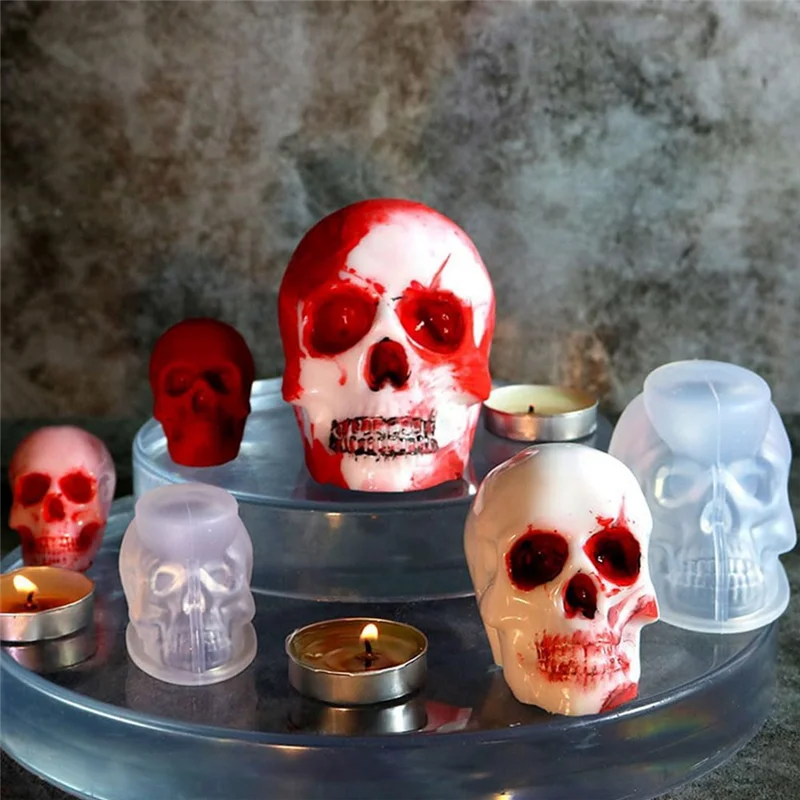 Molde de silicona con forma de calavera para fabricación de velas, molde de silicona con forma de calavera 3D, hecho a mano, 3 piezas