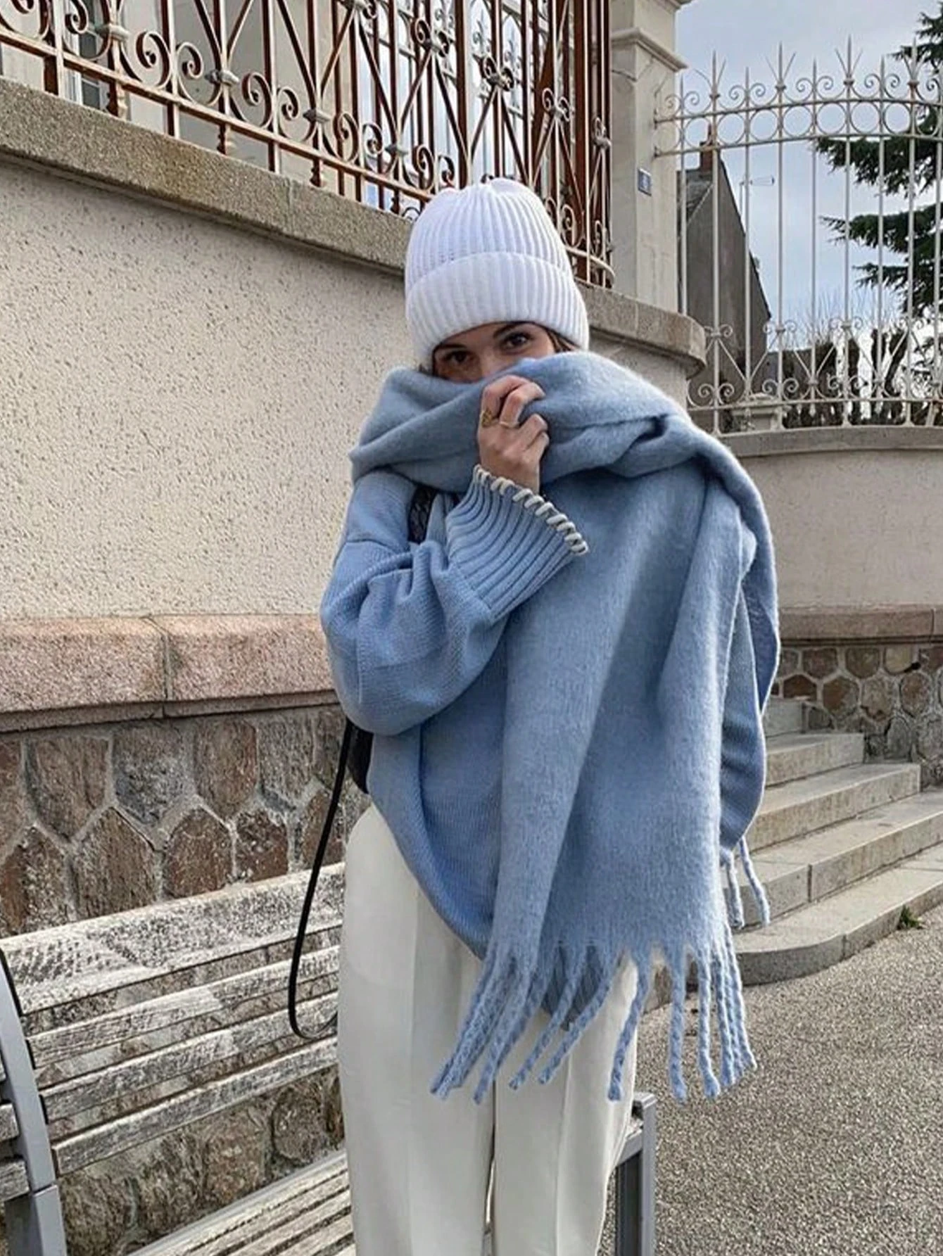 

Зимний шарф, женский роскошный осенне-зимний кашемировый шарф, утолщенная теплая шаль, классический пушистый шарф с кисточками, однотонная мягкая шаль