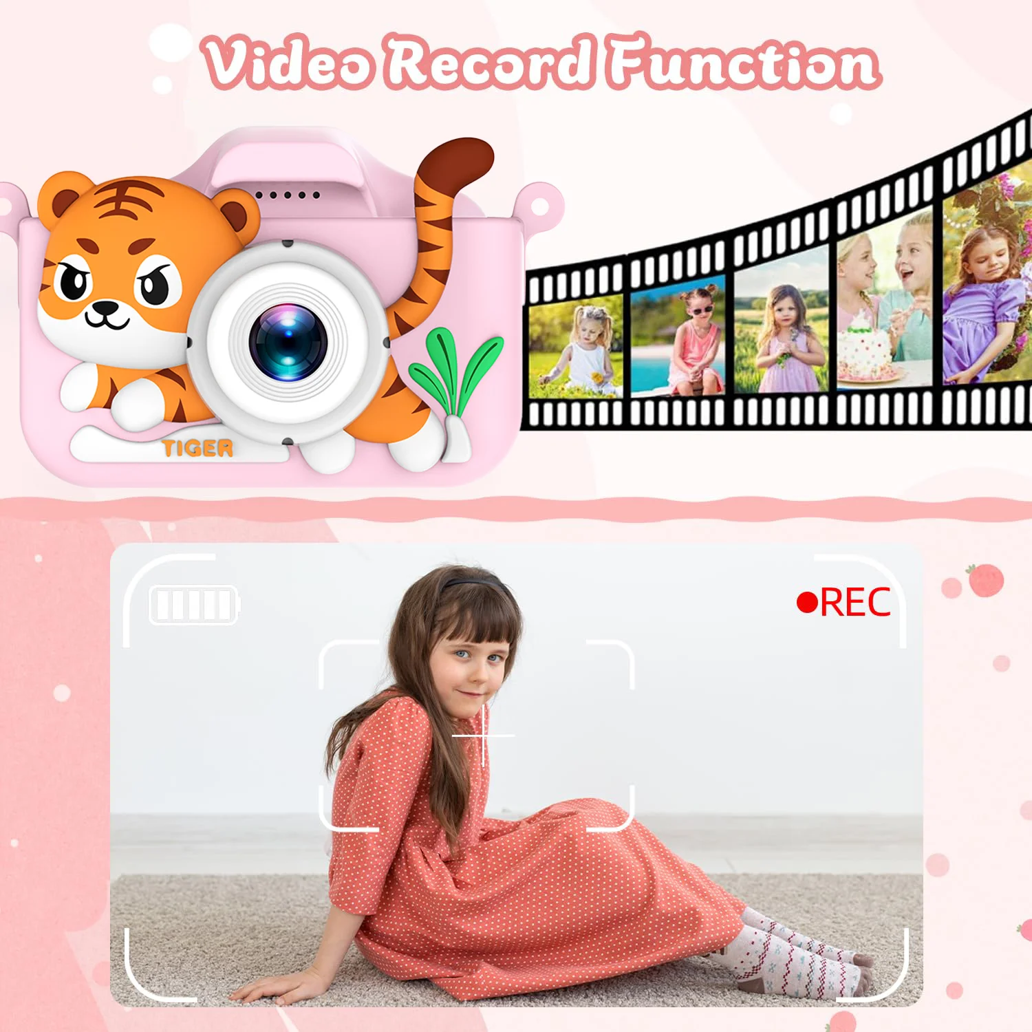 Kids' Camera with 64GB Memory Card and Card Reader 48MP Dual Cameras with 1080p HD Front and Rear Lenses Five Educational Games