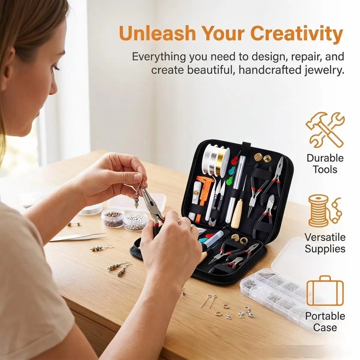 Professional Portable Beading & Jewelry Repair Tool Kit,Full Accessories Wire Jump Rings for Necklace Bracelet Earring DIY Creat view 2