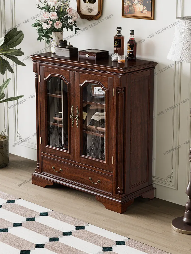 American retro wine cabinet full solid wood double door display rustic simple storage locker