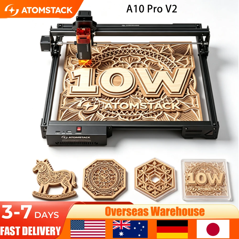 ATOMSTACK A20 PRO V2 Laser 10W  CNC CuttingEngraving Machine Engrave Metal Wood Acrylic Fixed Focus Laser CNC 410*380mm WIFI Connectivity 0.06*0.08mm Laser Spot Engraving Cutting Machine Blue Light A20 Pro V2 Cnc Laser Machine