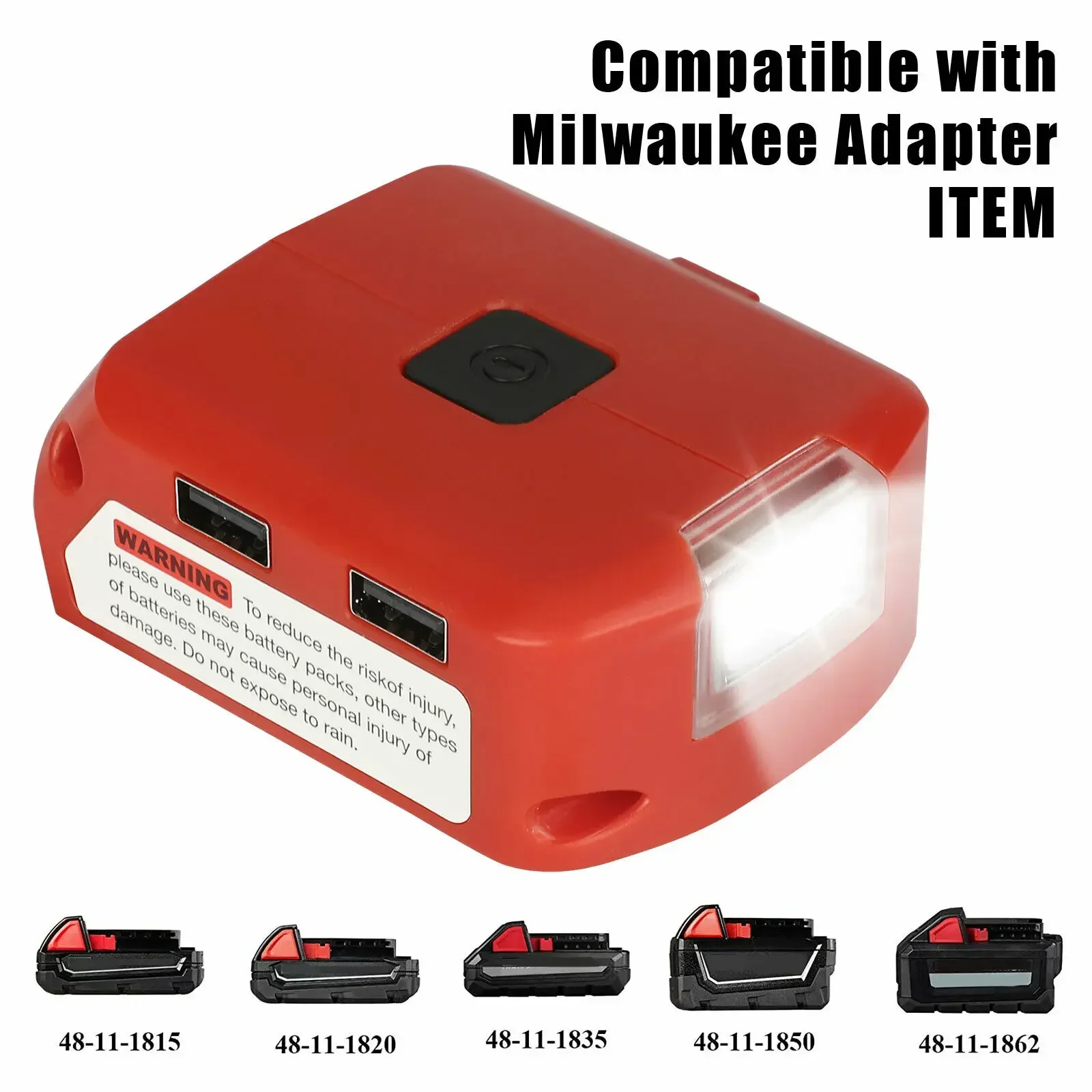 Battery Adapter For Milwaukee 18V N18 Battery Power Source with Dual USB 5V/2.1A DC Port 12V/2A LED Light For Heated Jacket