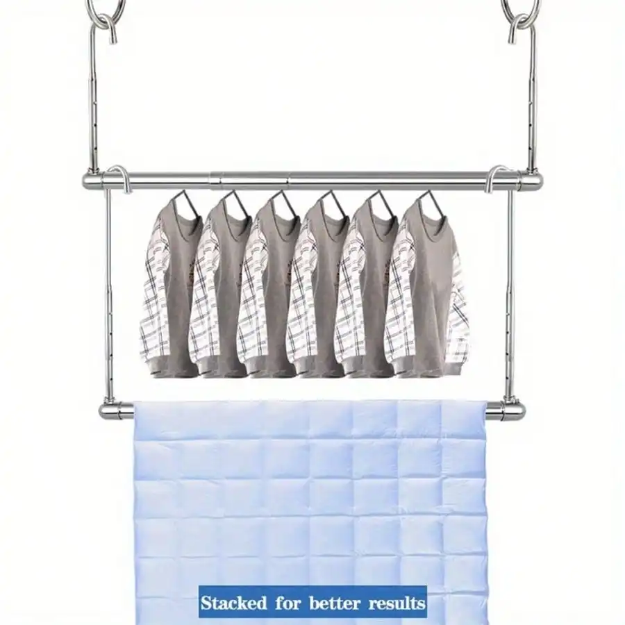 

1 Pack Chrome Adjustable Hanging Closet Rod - Heavy Duty Extender, Closet Organizer