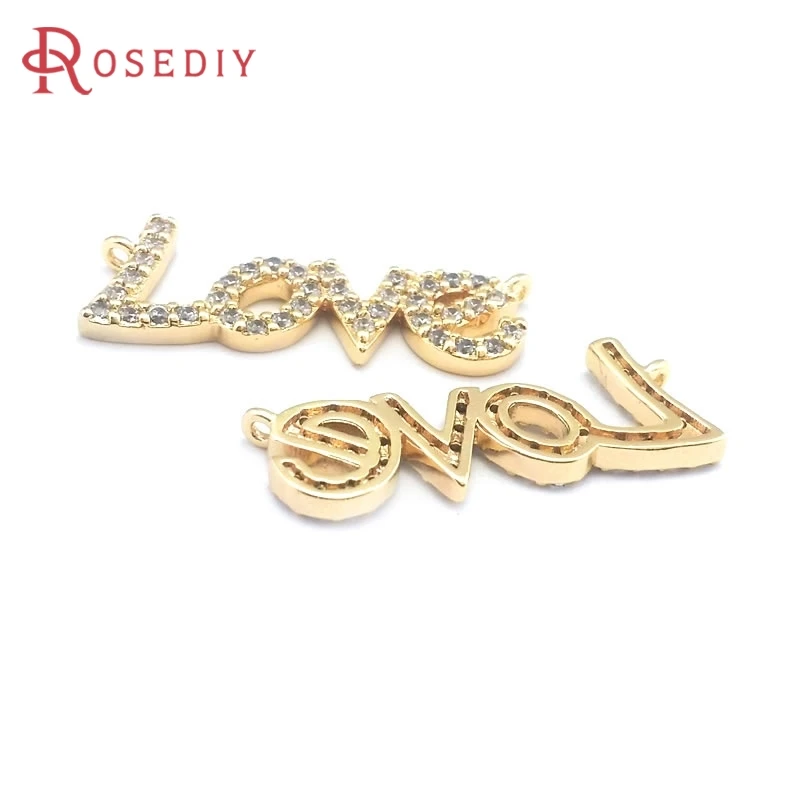 

2PCS 18K Gold Color Zircon LOVE Letters Connect Charms High Quality Necklace Diy Jewelry Accessories
