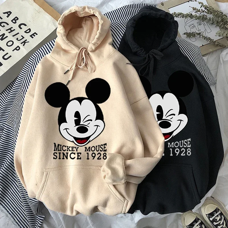 Moletom estampado engraçado para desenho animado feminino, capuz mickey mouse, hip hop, estilo harajuku, moda outono e inverno