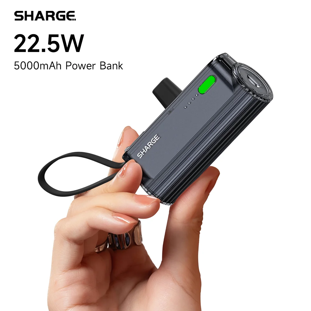 SHARGE 5000mAh 슬림 미니 보조베터리 PD 고속 충전 듀얼 USB-C 라이트닝 휴대용 배터리 충전기 아이폰 삼성 호환