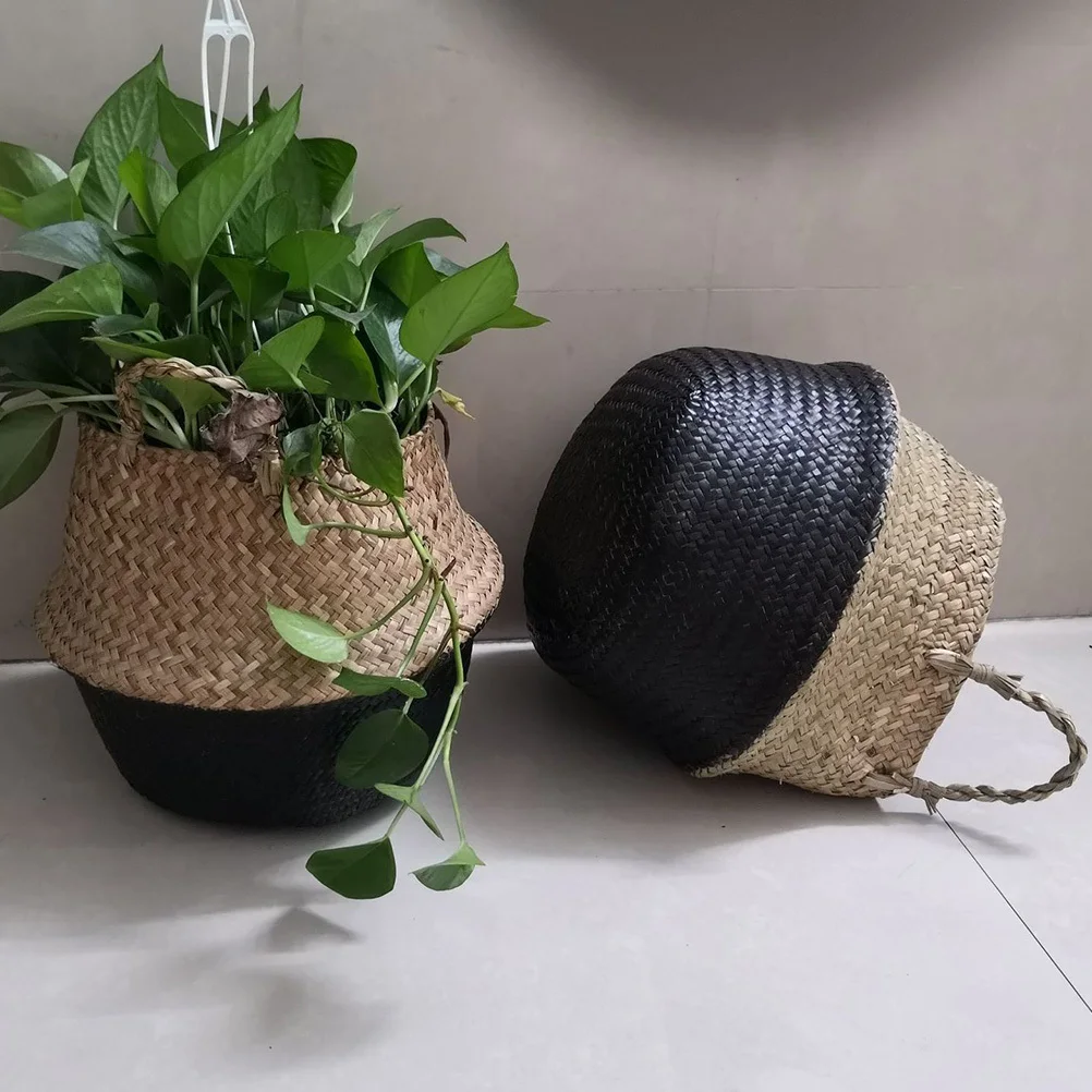 

Seagrass Flower Basket Handcrafted Woven Plant Pot 32x28cm Natural Fiber Decor for Living Room Bedroom Corridor Balcony Space