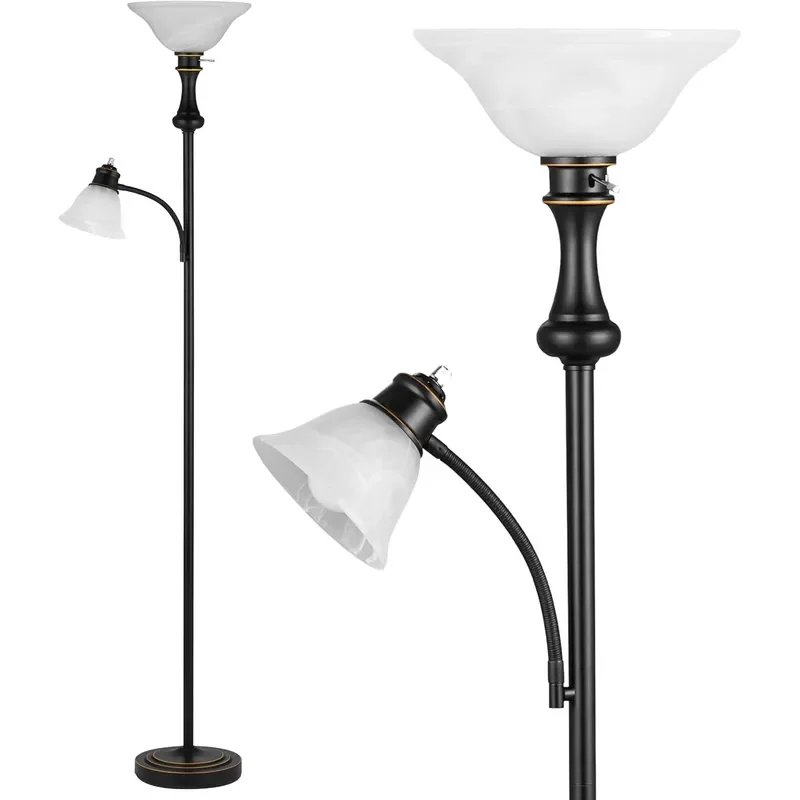 Torchiere Floor Lamp with Adjustable Angle Reading Lamp Black 71IN