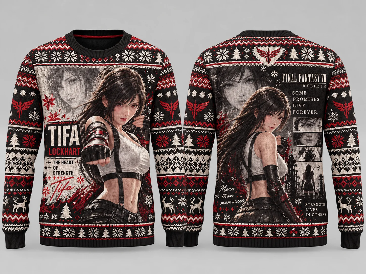Family Matching Tifa Lockhart Final Fantasy VII Rebirth Ugly Christmas Sweater 3D Print Xmas Sweatshirt for Adults Kids