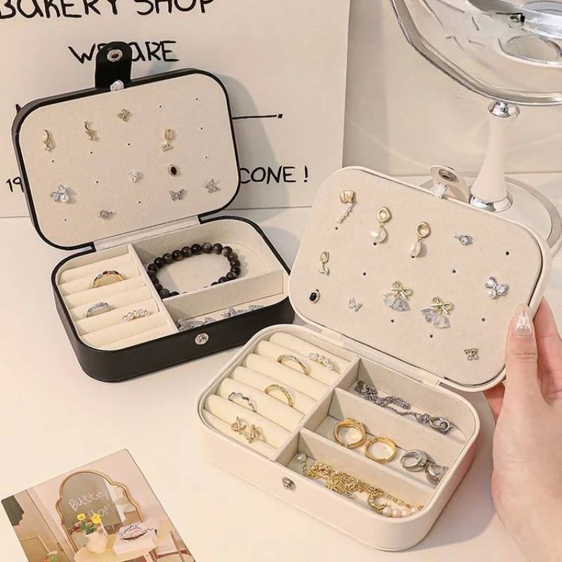 1pc Portable Jewelry Box Jewelry Organizer Display Travel Jewelry Case Boxes Button Leather Storage Zipper Jewelers