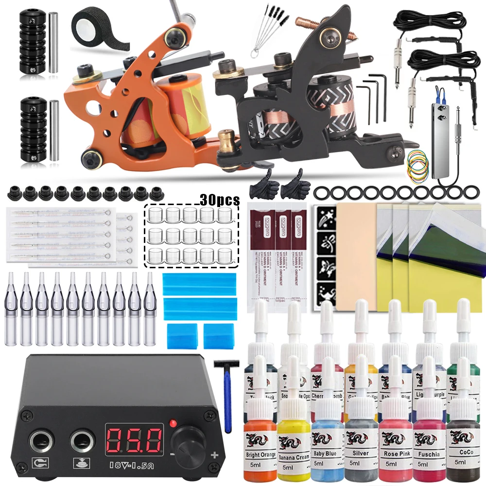 

Complete Tattoo Kit Coil Tattoo Machine Set Tattoo Gun Set Ink Kit Power Supply Needles Tattoo Machine Kit Beauty Makeup Tools