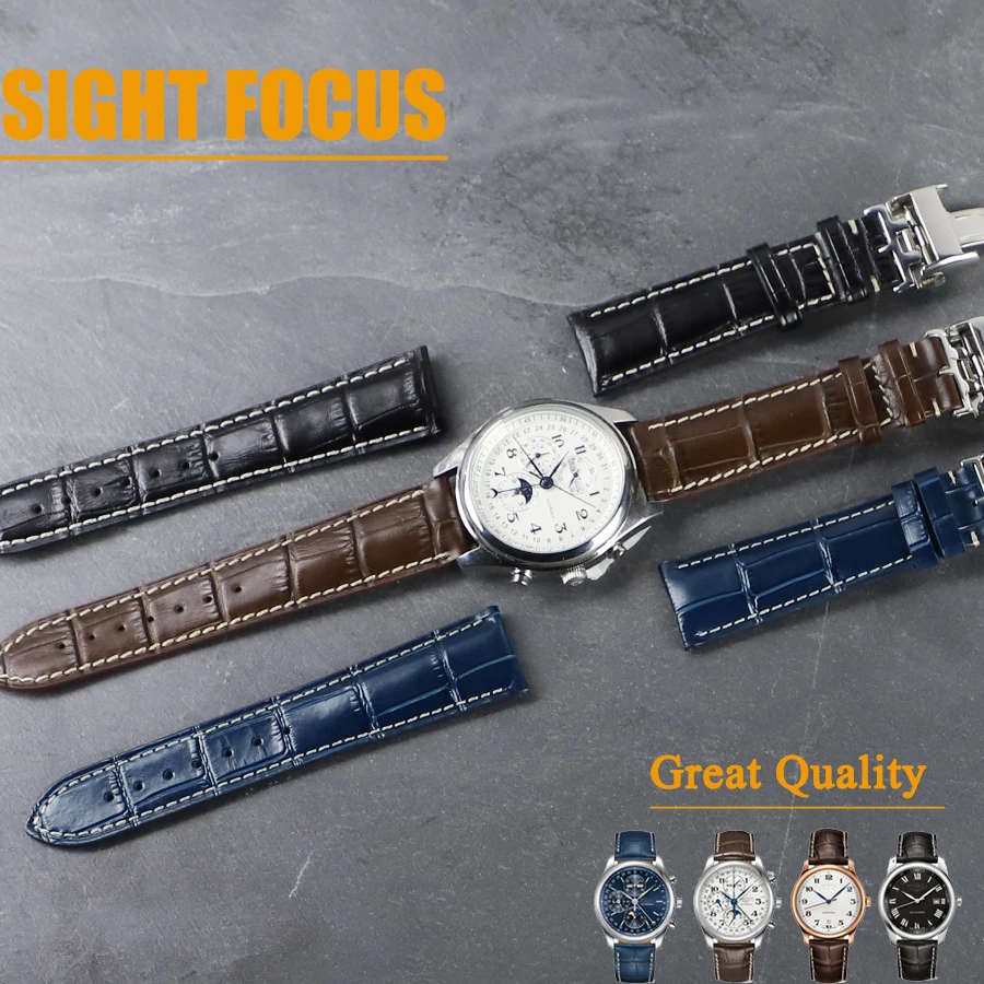 Cowhide Leather Watchbands for Longines L2 L4 Master Collection Flagship Evidenza Strap Watch Bands Calfskin Bracelet L2.628.673