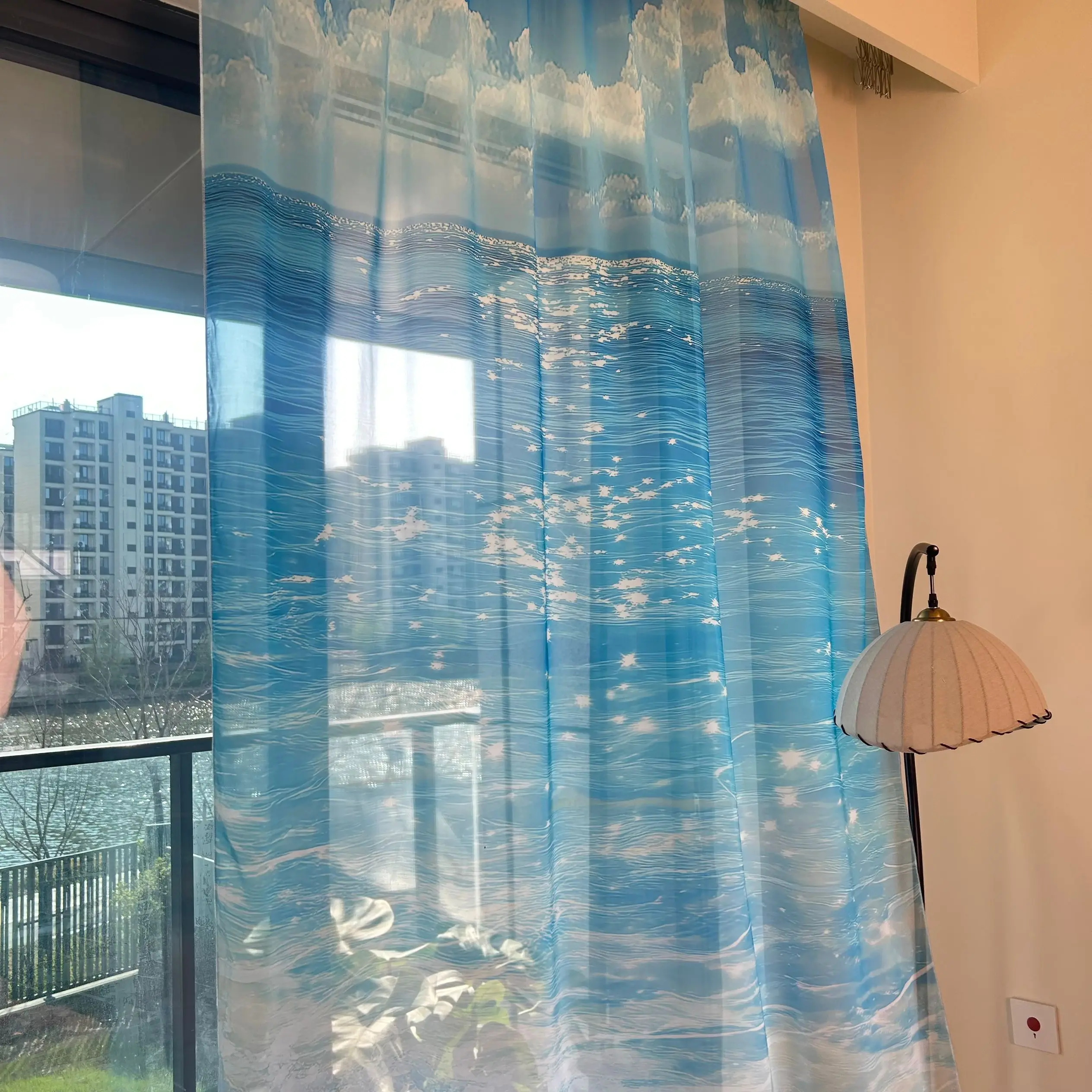 Original  Ocean Clouds Transparent Curtain Sheer Modern Simple Style Living Room Bedroom Balcony Window Curtain Voile Curtain