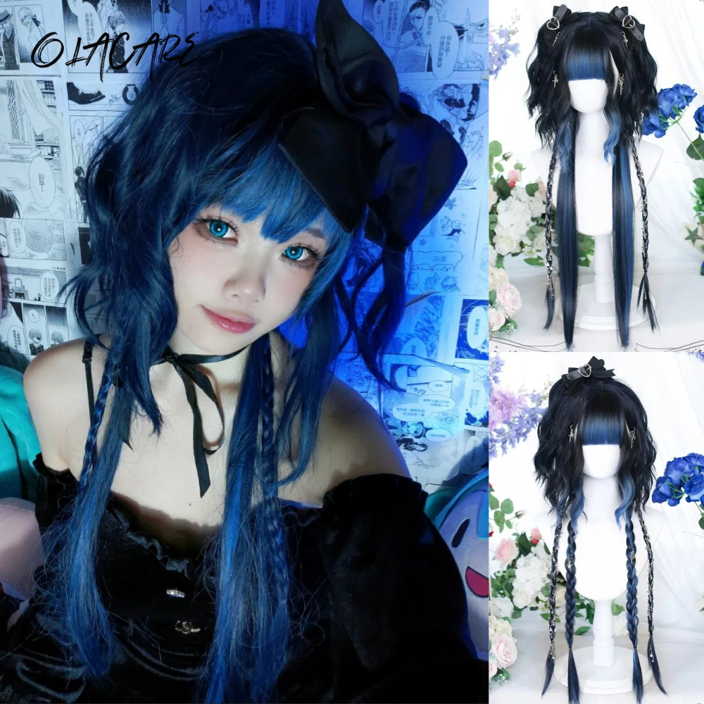 

OLACARE Синтетический Длинный Ombre Красочный Косплей Лолита Милый Парик С Челкой Натуральные Волнистые Хэллоуин Розовый Красный Белый Синий Ежедневные Парики