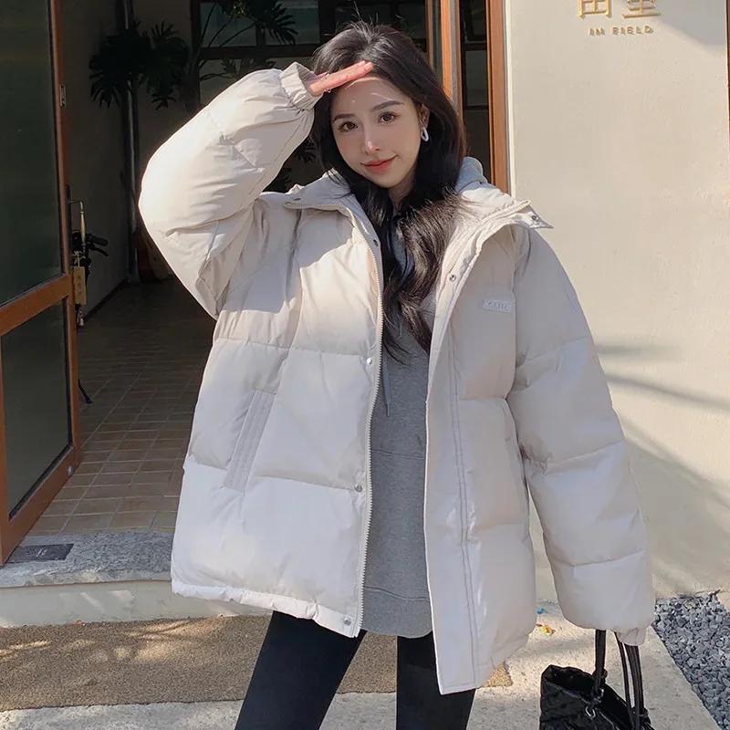 

2023 Winter Korean Style Girly Style Wadded Jacket Blue Fashion Cotton Jacket Elegant Top Fashion Female Warm Parkas Outwear