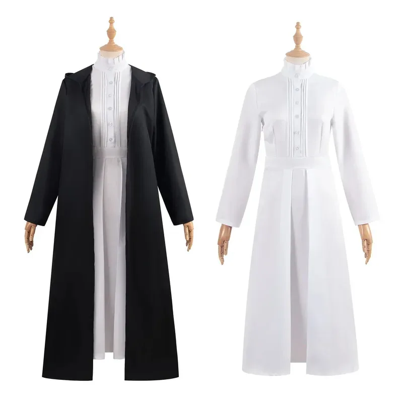 Cyanime frieren: além do fim da jornada samambaia cosplay traje branco vestido longo e robe preto peruca roxa headwear terno de halloween