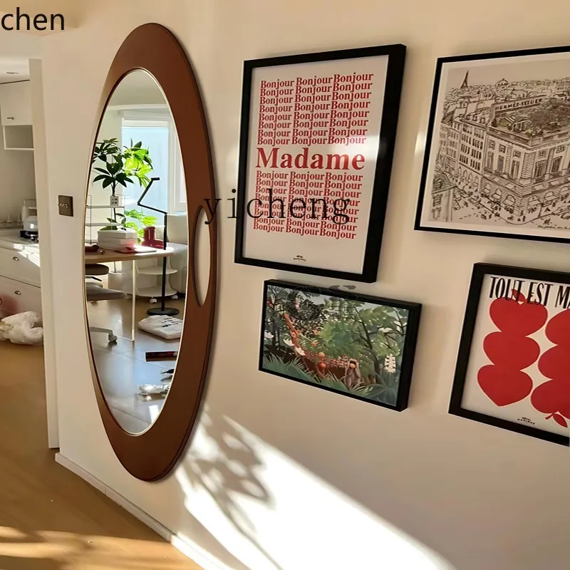 ZML full-body mirror wall-mounted home retro oval full-length mirror entry medieval bedroom fitting mirror