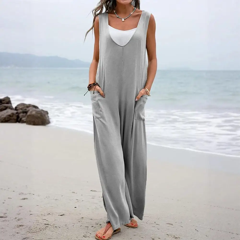 Women Jumpsuit Women’s Cotton Jumpsuit with Pockets Loose Wide Leg Romper Overalls Long Bib Pants for Everyday Wear Beach
