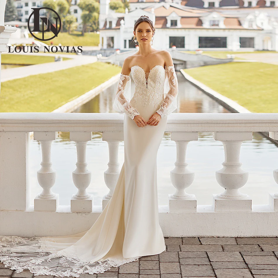 

LOUIS NOVIAS Mermaid Wedding Dresses For Women Sexy Puff Sleeve Sweetheart Embroidery Lace Satin Wedding Gown Vestidos De Novia