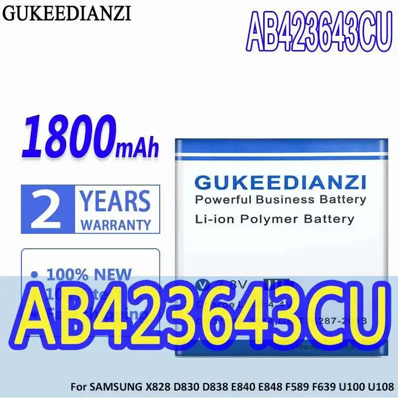 

Аккумулятор GUKEEDIANZI большой емкости AB 423643 CU 1800 мАч для Samsung X828 D830 D838 E840 F589 F639 U100 U308 U600 X820 Аккумулятор
