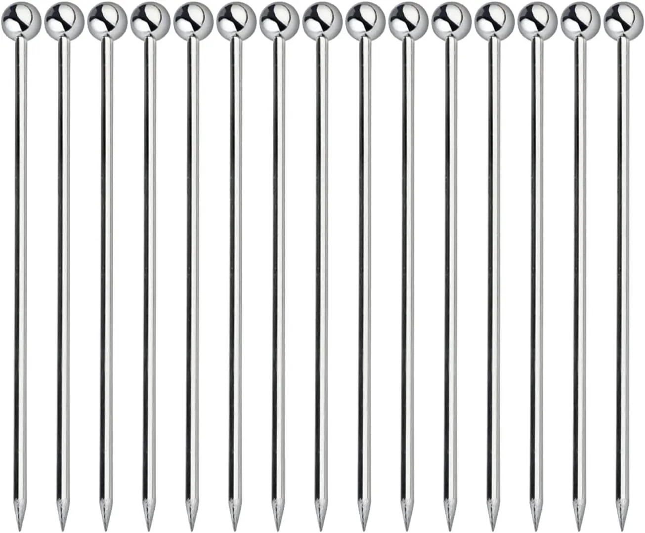 

15 Stainless Steel Cocktail Picks, Reusable Garnish Skewers for Olives Fruit Appetizers (Silver 4.3 Inches)