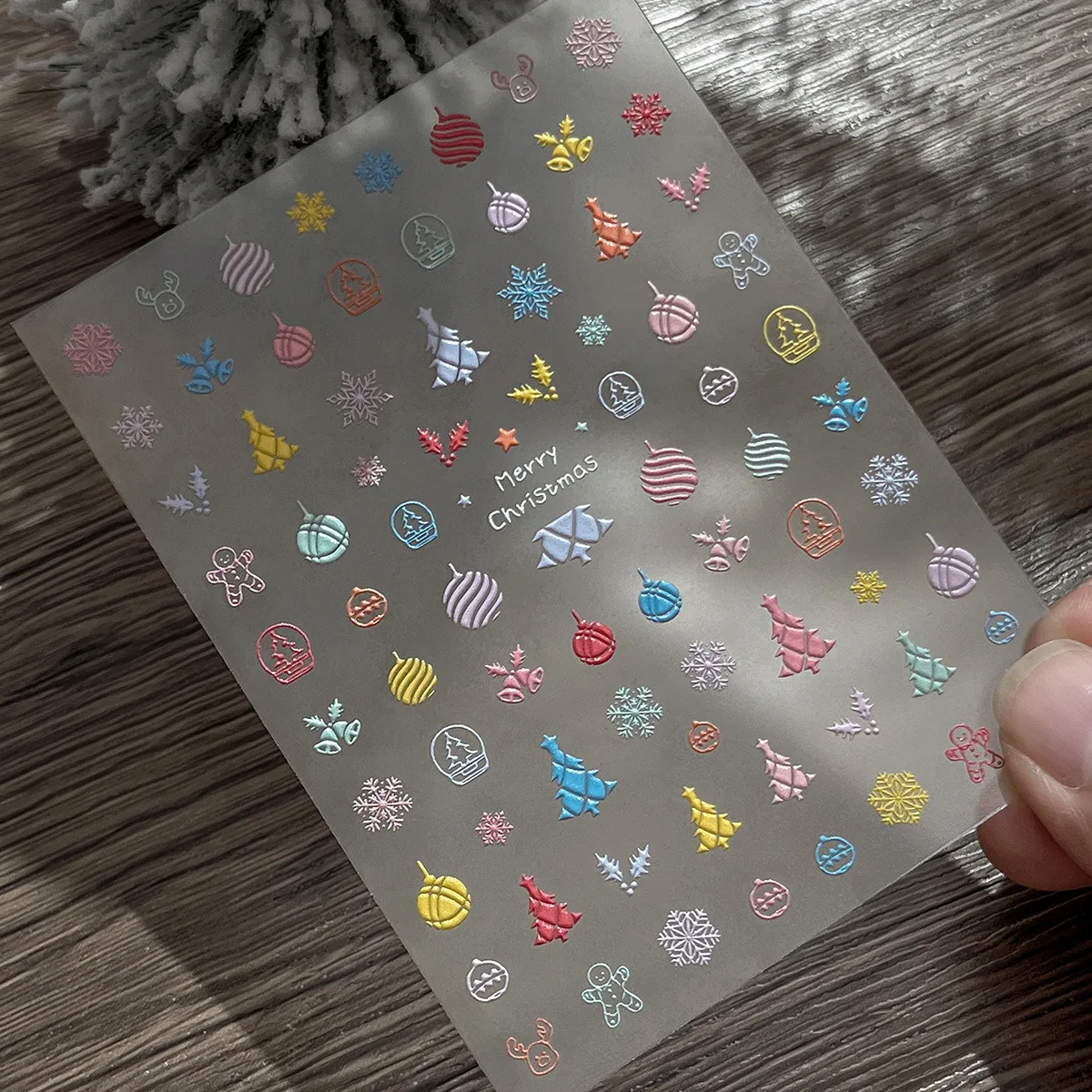 크리스마스 파티용 엠보싱 네일 아트 데칼, 크리스마스 트리/행잉 볼/벨/눈꽃 디자인, 셀프 접착 네일 스티커