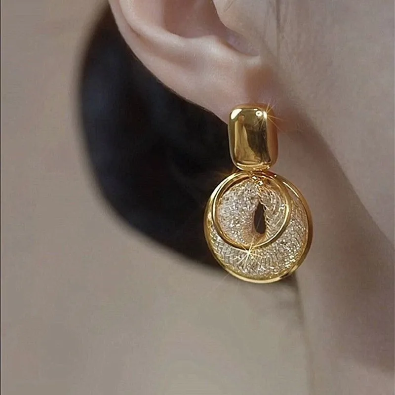Vintage Metal Big Round Dangle Earrings for Women Exaggerated Gold Color Long Geometric Statement Earrings Jewelry 2024 New
