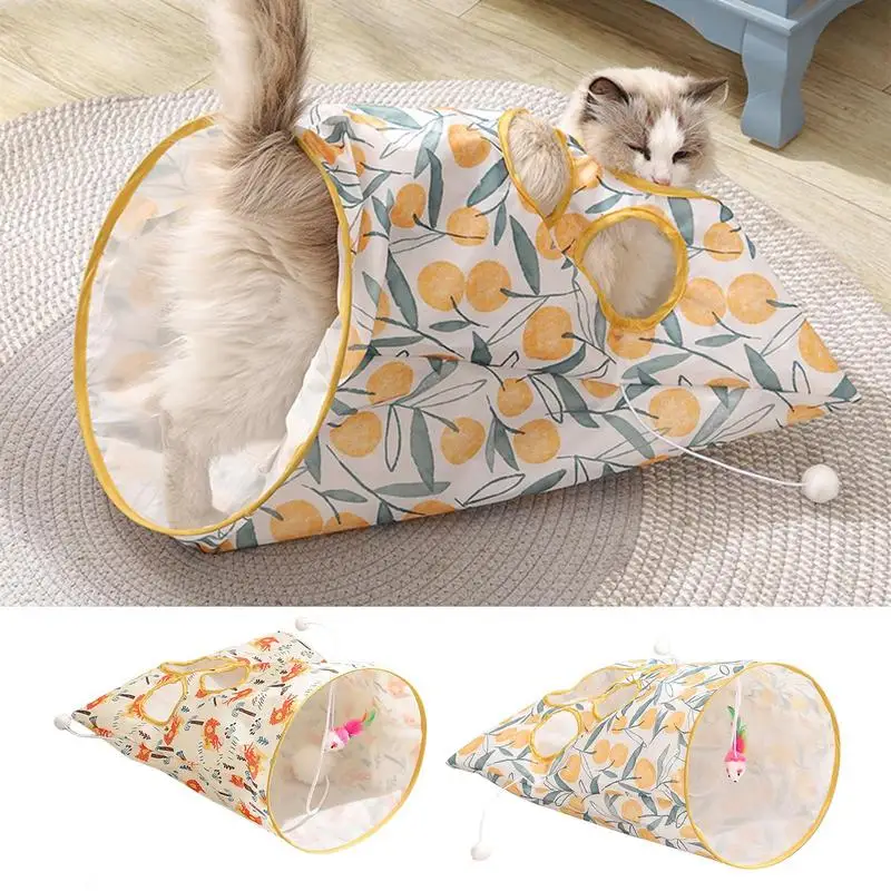 Small Cat Tunnel Crinkle Bag Cat Tunnel Toy Hide and Seek Cat Hideaway Folding Cat Cave Includes 1 Little Mouse 3 Toy Balls