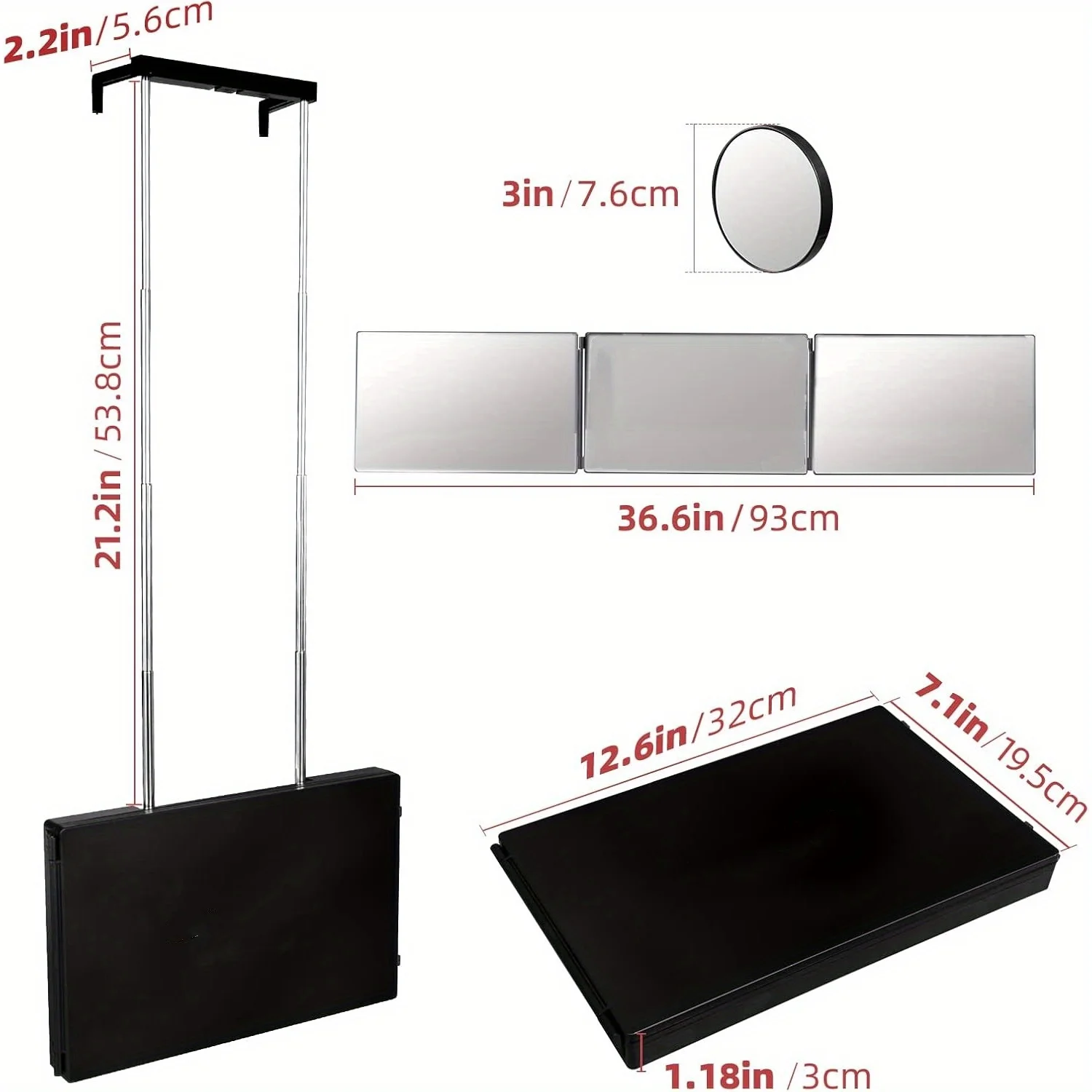 3 Way Mirror for Self Hair Cutting, The 360 Mirror for Shaving, Grooming, Hair Styling, Dye Hair, Makeup, Braiding