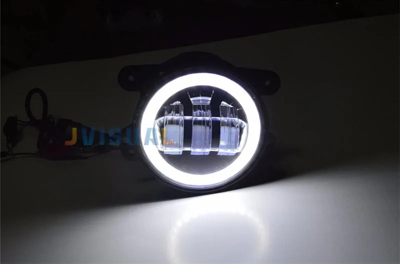 30W Round 4 Inch Led Fog Light Projector lens White Halo Ring DRL Off Road Fog Lamps for Jeep Wrangler JK LJ TJ Dodge Chrysler